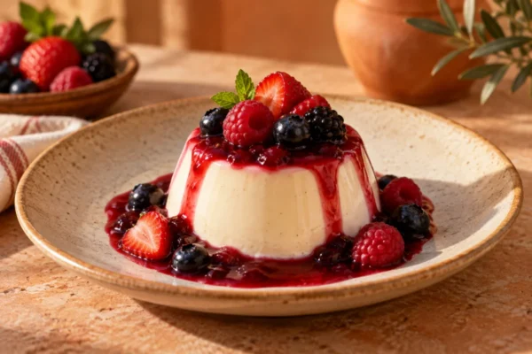 Panna cotta com frutas vermelhas