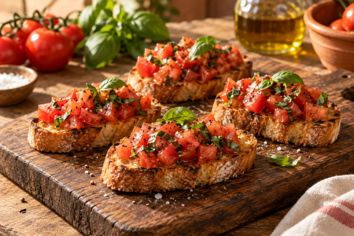 Bruschetta de tomate e manjericão