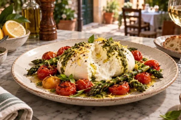Cardápio da estação: burrata, aspargos e limão-siciliano