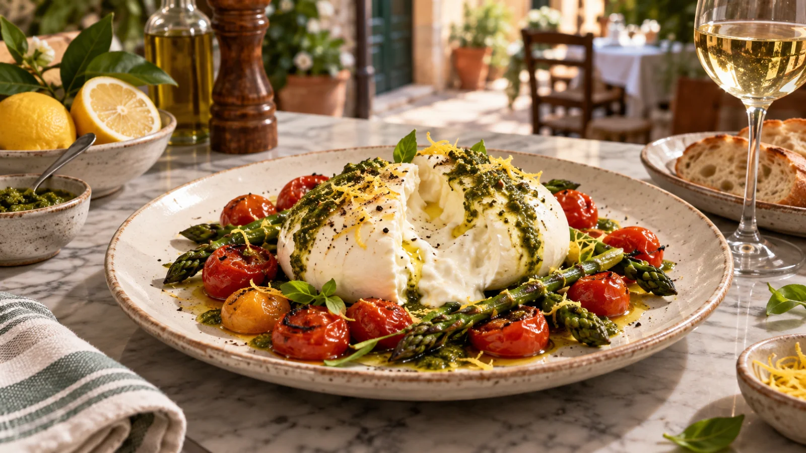 Cardápio da estação: burrata, aspargos e limão-siciliano