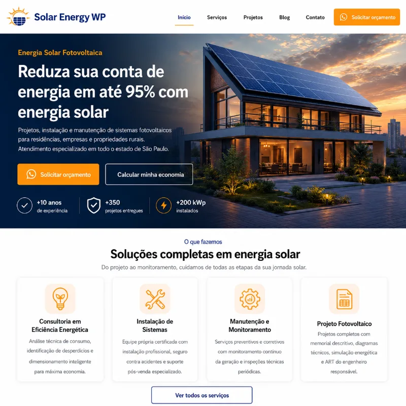 Tema WordPress para Empresa de Energia Solar